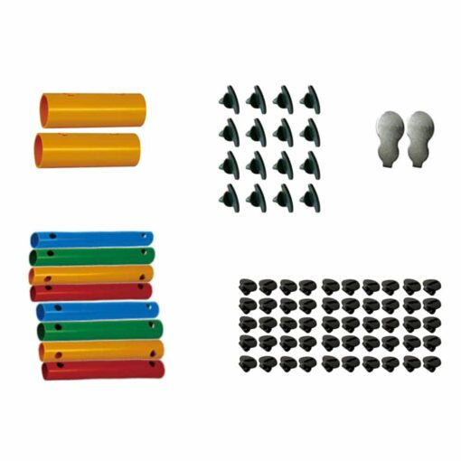 Colourful bundle of tubes and screws from Funphix, perfect for children's construction toys, featuring various sizes and shapes in a vibrant assortment.