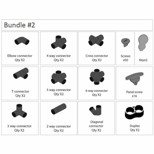 Detailed image of funphix connector set components including elbow, T, and cross connectors with screws - Bundle of Connectors and Screws by funphix.