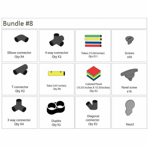 Bundle #8 components for Funphix Add on '2 Panel Slide' displaying various connectors and tube parts essential for construction.
