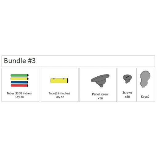 Detailed layout of Funphix bundle including tubes and screws, designed for children's construction toys, showcasing specifications and quantities.