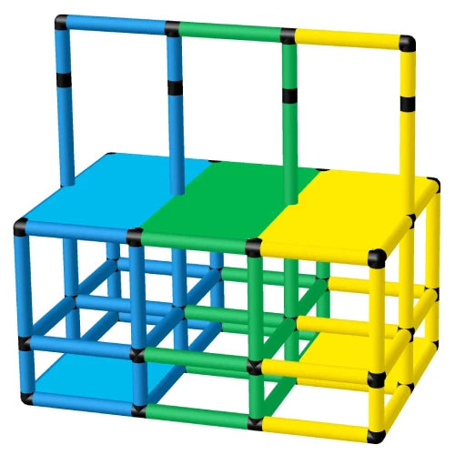Funphix Safety Rail Pool Platform - Model MR-L125-W85-P65, a colourful modular swimming pool platform set up for safety and stability, ideal for enhancing accessibility in pools.