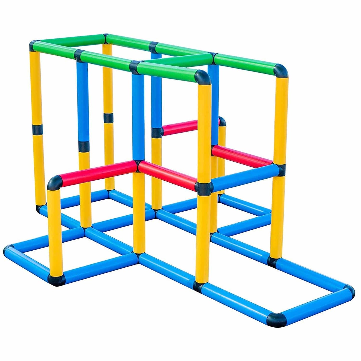 Funphix Standard Kit building set in action, featuring a multi-level construction made of bright connectors and tubes, perfect for children's play.