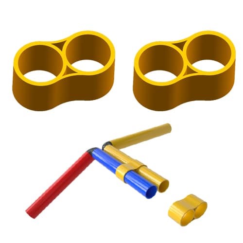 Duplex Connector x2 from Funphix UK, featuring two yellow connectors designed for easy attachment in construction projects. Ideal duplex connectors for construction.