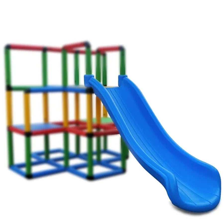 Funphix UK Slide showcased alongside a colourful climbing frame, ideal for outdoor play.