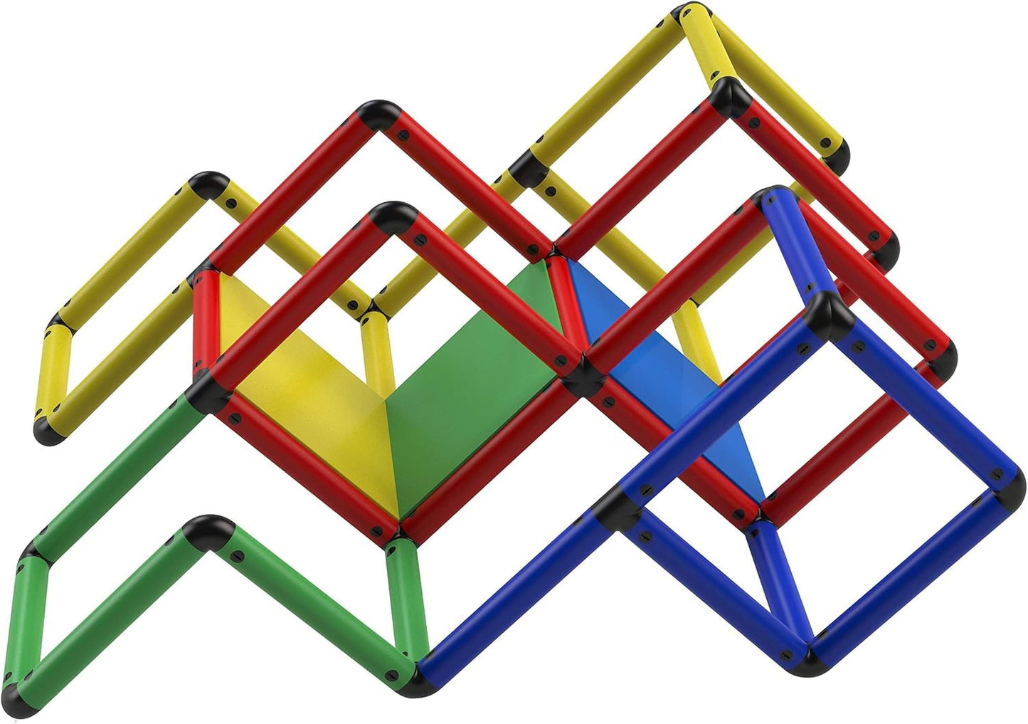 Creative structure made with Funphix Standard Kit components, showcasing an imaginative design with an assortment of colorful connectors and panels.