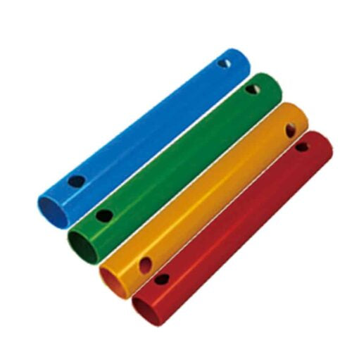 Colorful Funphix modular climbing frame tubes in blue, green, yellow, and red, perfect for expanding your climbing kits.
