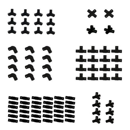 Assorted Funphix connectors for building structures, including elbow, cross, and T-connectors, from the Funphix Add-on 87 Pc Bundle.