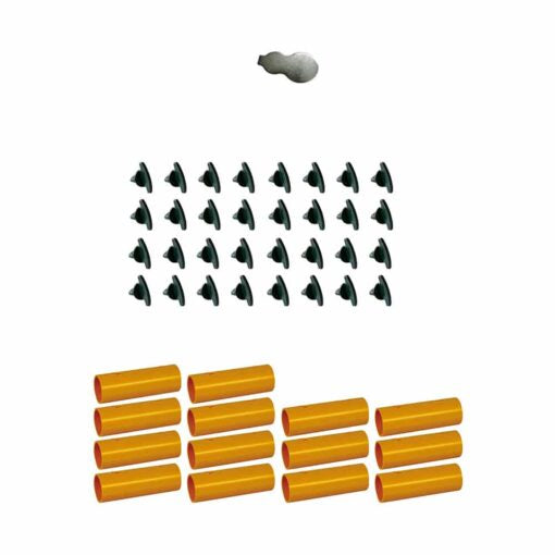 Funphix Short Tubes Add-on Bundle featuring 14 yellow tubes, 32 black screws, and a key, perfect for building and enhancing children's structures.