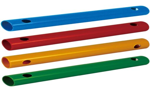 Colourful construction play tubes in blue, red, yellow, and green by Funphix. Perfect for enhancing construction play sets and imagination during playtime with these 29.13″ tubes.