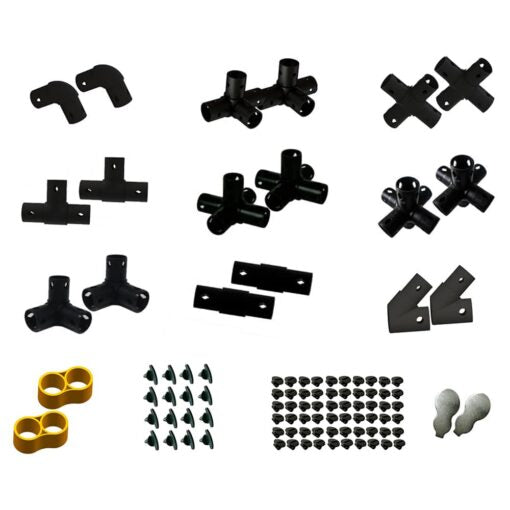 Overview of various connectors and screws from the funphix connector set, ideal for creative building projects - Bundle of Connectors and Screws by funphix.