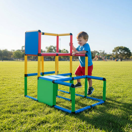 Funphix UK Deluxe Kit indoor outdoor playset designed as a multi-level climbing structure perfect for adventurous children.