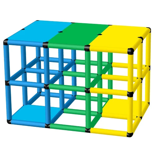 Colorful Funphix Large Flat Pool Platform featuring blue, green, and yellow panels, ideal for poolside activities and swim training.