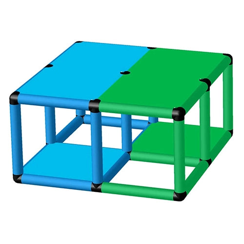 Funphix Square Pool Platform Model FB-L85-W85-P45 in vibrant blue and green colours, designed for safe and engaging interactive pool activities. Ideal for swim schools and residential pools by Funphix.
