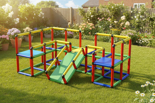 Vibrant Funphix UK Jumbo Kit construction set with slides and towers, ideal for engaging children in creative building experiences.