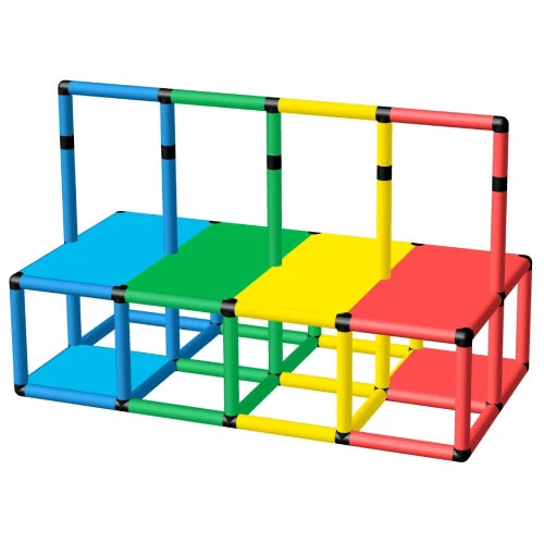Colourful Funphix Extended Safety Rail Pool Platform Model MR-L165-W85-P45 designed for safety and support in swimming pools, featuring multiple seating areas and a sturdy, slip-resistant surface.