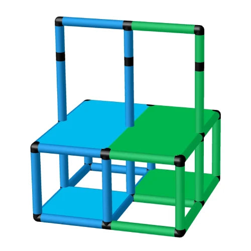 Funphix Compact Middle Railing Pool Platform Model MR-L85-W85-P45 in vibrant blue and green colours, designed for safety and support in small pools.