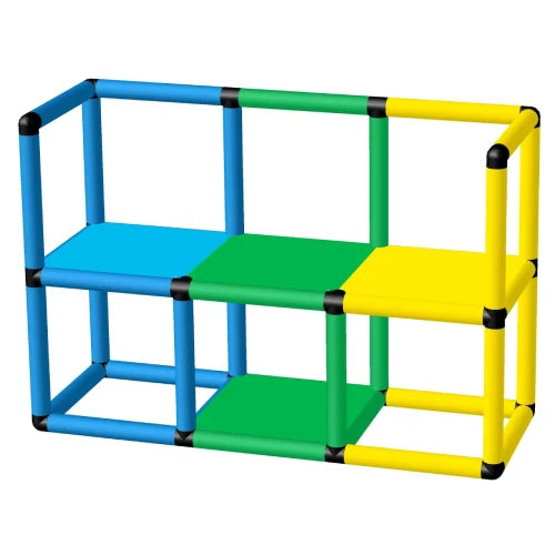 Colourful Funphix Mid-Size Outer Railing Pool Platform, Model OR-L125-W45-P45, showcasing a compact design with blue, green, yellow surfaces, ideal for safety and comfort around pools.