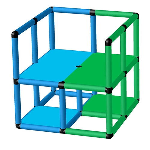 Funphix Compact Outer Railing Pool Platform - Model OR-L85-W85-P45 showcasing its colourful modular design in blue and green, perfect for secure pool access and play.
